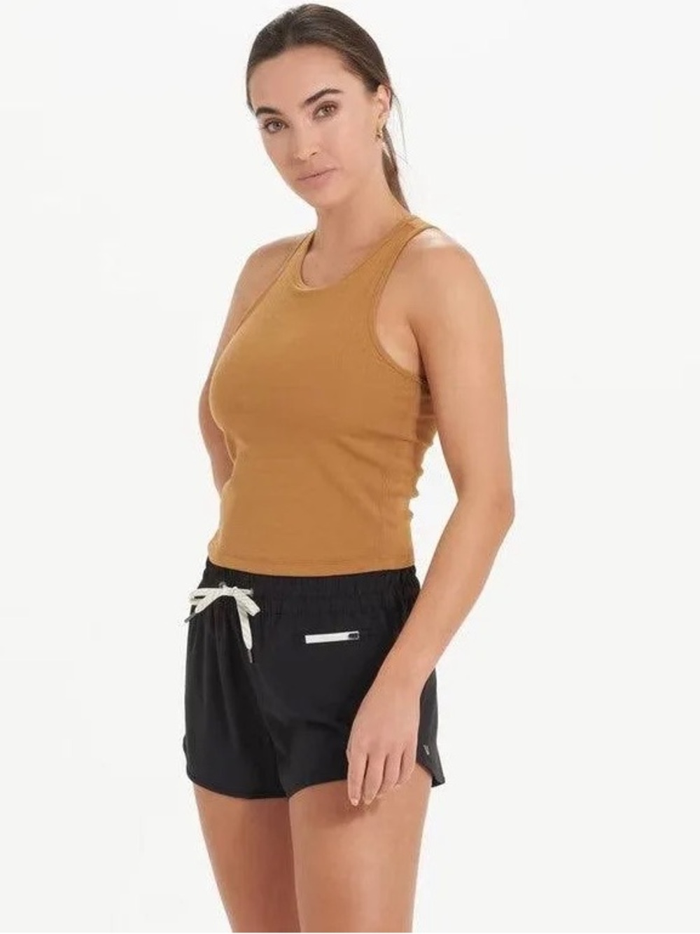 Vuori Ribbed Tank Top in Mustard Brown